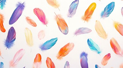 Colorful Feathers on White Background