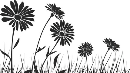 Obraz premium A delicate and intricate Daisy vector silhouette, showcasing the elegant form of this timeless flower. The design highlights the soft petals and graceful shape of the daisy, perfect for floral-themed 