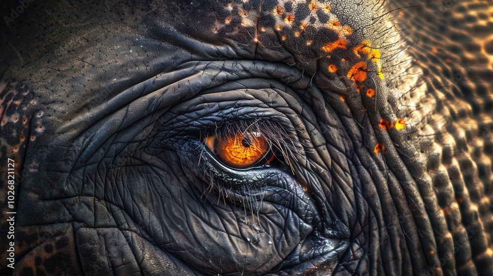 Poster the textured skin around the elephant’s eye captures the depth and richness of its gaze, showcasing 