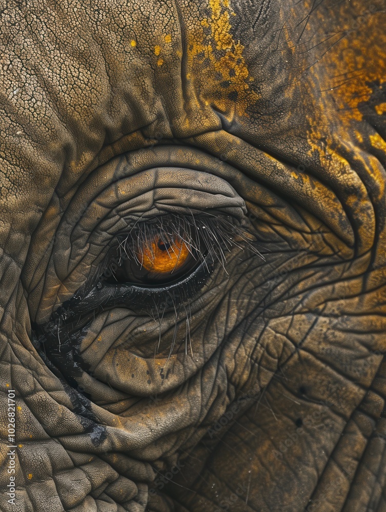 Poster the focus is on the elephant's eye, revealing the rich textures of the skin and the mesmerizing dept