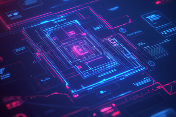 Abstract Futuristic Digital Interface Design with Glowing Lines