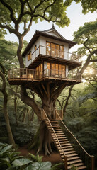 Tree house with ladder