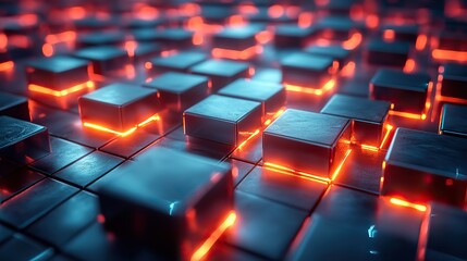 Obraz premium A 3D rendered futuristic light background showcasing a high-tech square block wall texture with a cube tile pattern, highlighting advanced design elements.