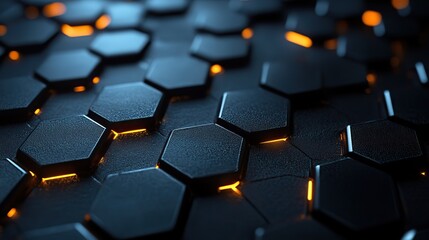 Obraz premium A 3D rendering of a black honeycomb pattern serves as a dark, abstract background, perfect for technology-themed designs.