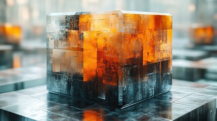 A 3D-rendered technology cube features futuristic textures, capturing the complexity of digital design and abstract geometry.