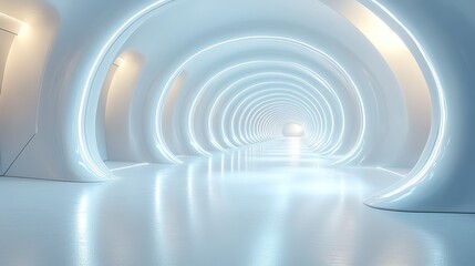 Fototapeta premium A 3D-rendered white background room with light, designed as an abstract space or technology tunnel, representing futuristic interior concepts.