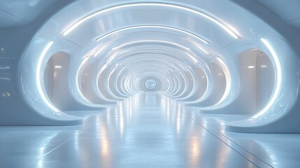 Obraz premium A 3D-rendered white background room with light, designed as an abstract space or technology tunnel, representing futuristic interior concepts.