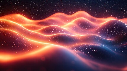 A background filled with flowing particles represents virtual data spaces, visualizing the continuous movement and analysis of technology data.