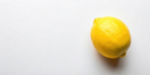 A single lemon rests on a plain white background, showcasing its vibrant yellow hue and textured skin.