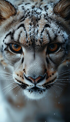 Obraz premium Stunning close-up of a snow-tiger showcasing its piercing gaze in a winter landscape