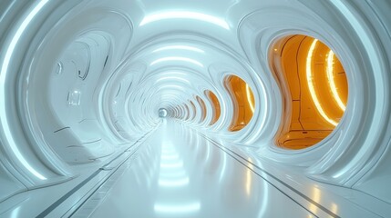 Obraz premium A bright, futuristic corridor resembling a modern sci-fi setting.