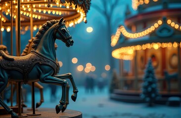 Carousel horse at illuminated fairground