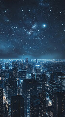 night cityscape with starry sky over skyscrapers