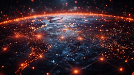 Obraz premium A communication technology background illustrating global networks, internet business, and social connections in cyberspace.