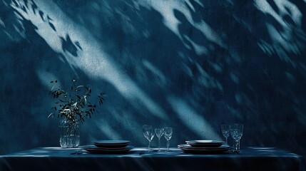 Obraz premium Elegant Table Setting in Soft Blue Shadows