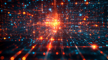 Glowing futuristic data network system with abstract digital connections in a high tech environment