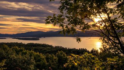 Fall Foliage Sunset in Lake George New York Adirondack Park Landscape Backgrounds