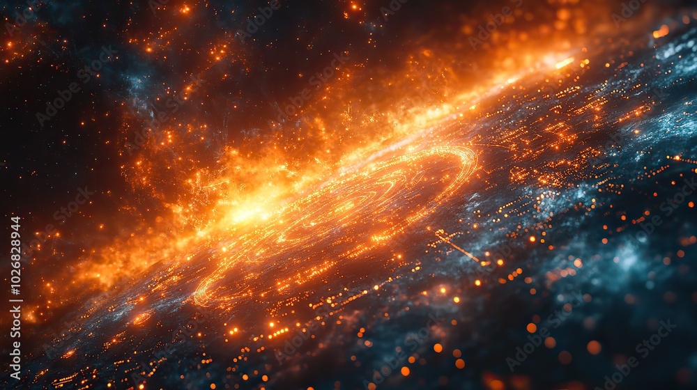 Wall mural a depiction of glowing new technology elements set against the vast backdrop of deep space.