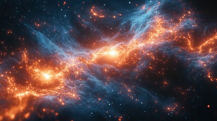 Obraz premium A depiction of glowing new technology elements set against the vast backdrop of deep space.