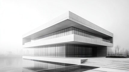 Obraz premium A depiction of minimal modern architecture set against a stark, white sky, emphasizing clean lines and simplicity in design.