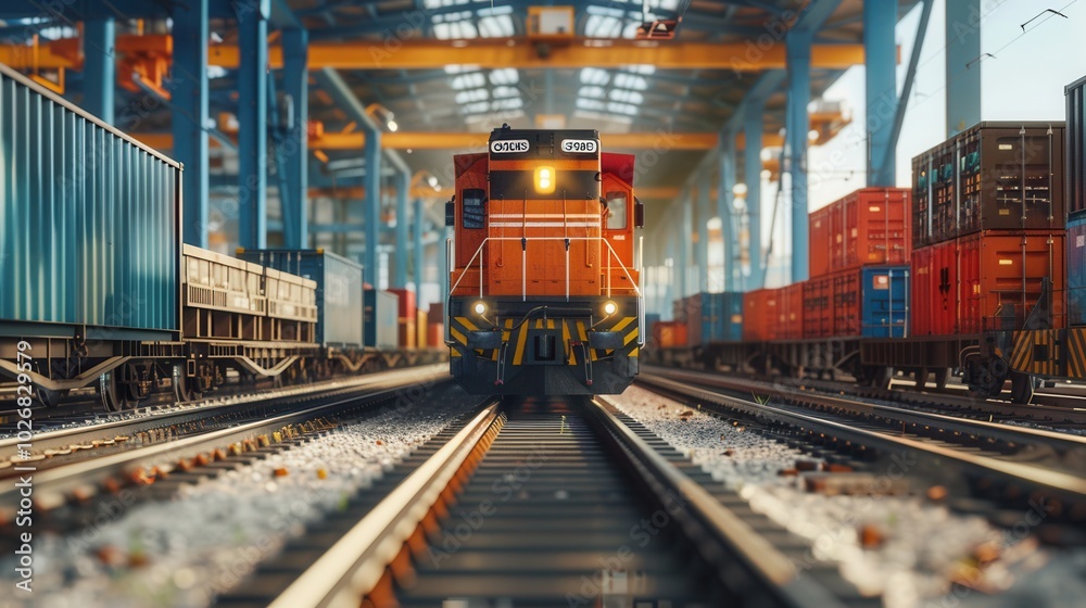 Aufkleber a freight train is being loaded with colorful containers at a bustling railway station under clear s