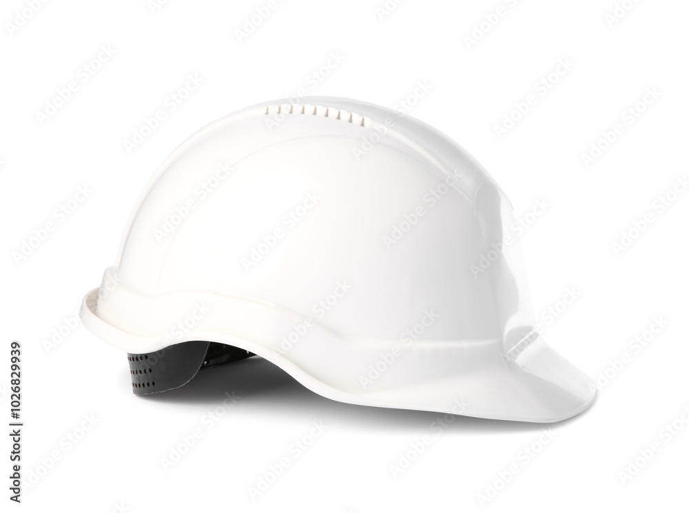 Poster One hard hat isolated on white. Safety equipment