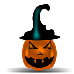 Evil grinning jack o' lantern wearing a witch hat