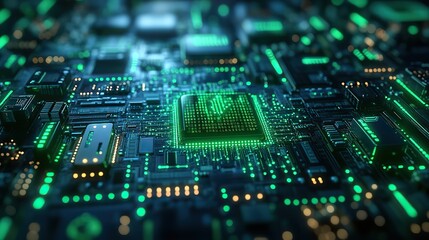 A digital technology banner with green and blue hues, featuring cyber circuits and futuristic data connections.