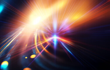 A black background with multicolored lines radiating from a bright central point.