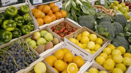 A Variety of Fresh Produce in Wooden Crates at a Market