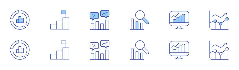 Statistics icon set in two styles, Duotone and Thin Line style. Editable stroke. statistics, donut chart, goal, graph, line chart, line graph