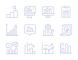 Statistics icons. Thin Line style, editable stroke. analysis, analytics, bar chart, goal, graph, growth, line chart, line graph