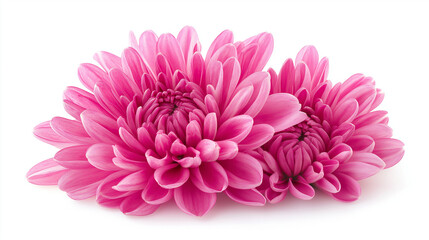 Hot pink chrysanthemum flower isolated on white background, showcasing vivid and energetic petals with fine detailing, no shadows, and a seamless cutout for a bold floral display