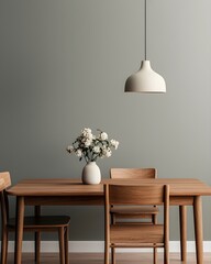 Minimalist dining area with modern decor and floral centerpiece