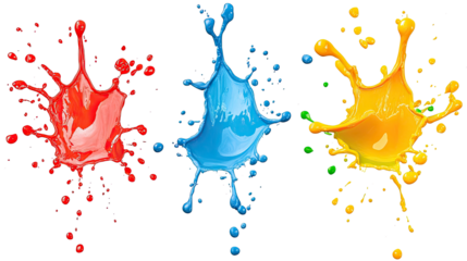 Colorful Splashes of Red Blue and Yellow on White Generative AI