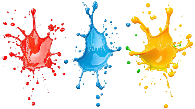 Colorful Splashes of Red Blue and Yellow on White Generative AI