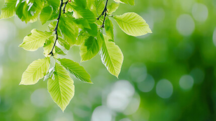 A leafy green tree branch with leaves that are bright green