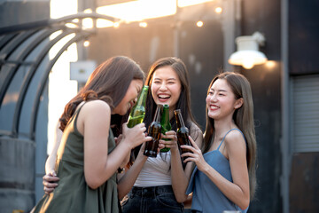 Group of attractive young women celebrating success, happiness, party, festival celebration party concept.