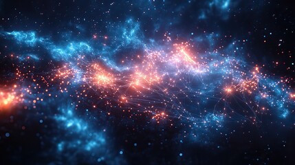 Obraz premium A generative AI collage showing connected lines on a cosmic background, representing a data network concept.