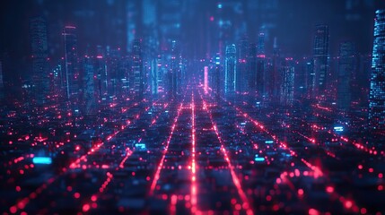 Fototapeta premium A generative AI concept of a smart city and intelligent communication network, highlighting 5G technology and advanced connectivity.