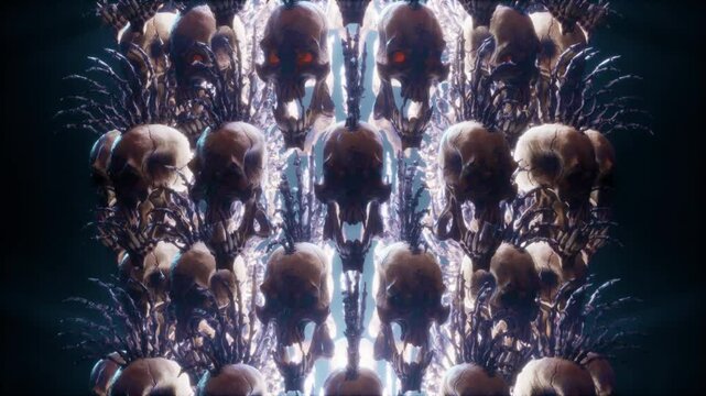 Punk Skeleton VJ Loop &ndash; stylized punk rock skeleton with spiky bones on the head and punkish outfit moving on the beat in seamless loop. Use it in your next VJ thematic sets, metal and gothic festival