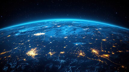 Obraz premium A global telecommunication network encircles the Earth, emphasizing 5G connectivity, blockchain, IoT, and satellite communications in smart cities.