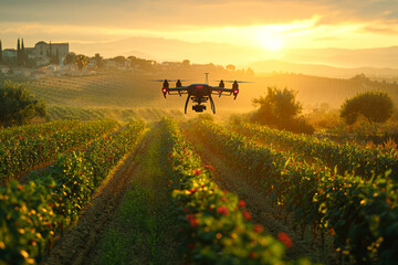 Fototapeta premium A drone mapping out crop areas for future planting, emphasizing the precision and foresight enabled by drone technology. Concept of planning.