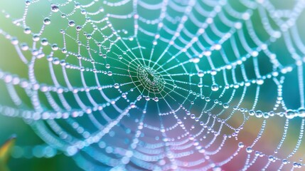 Close-up of a Spiderweb with Dewdrops
