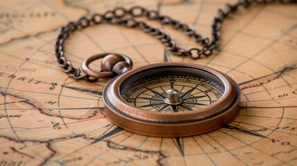 Antique Compass on a Vintage Nautical Map