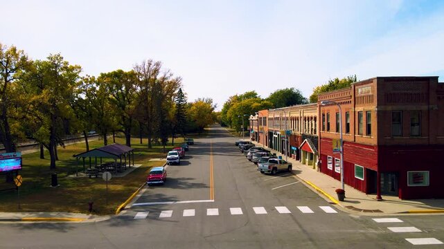 Autumn in Small Town Main Street USA drone