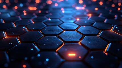 Fototapeta premium A hexagonal honeycomb forms a technology background, offering a futuristic and organized aesthetic suitable for tech visuals.