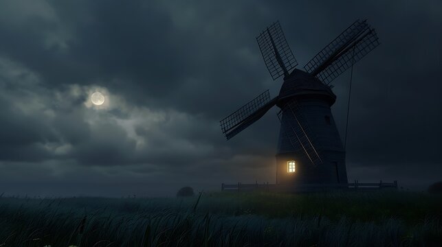 windmill in the dark and stormy sky