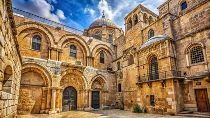 Naklejka premium Crusader graffiti on Church of the Holy Sepulchre with tilted angle