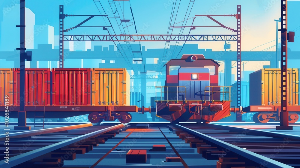 Aufkleber a freight train loaded with vibrant containers prepares for departure at a busy railway station unde